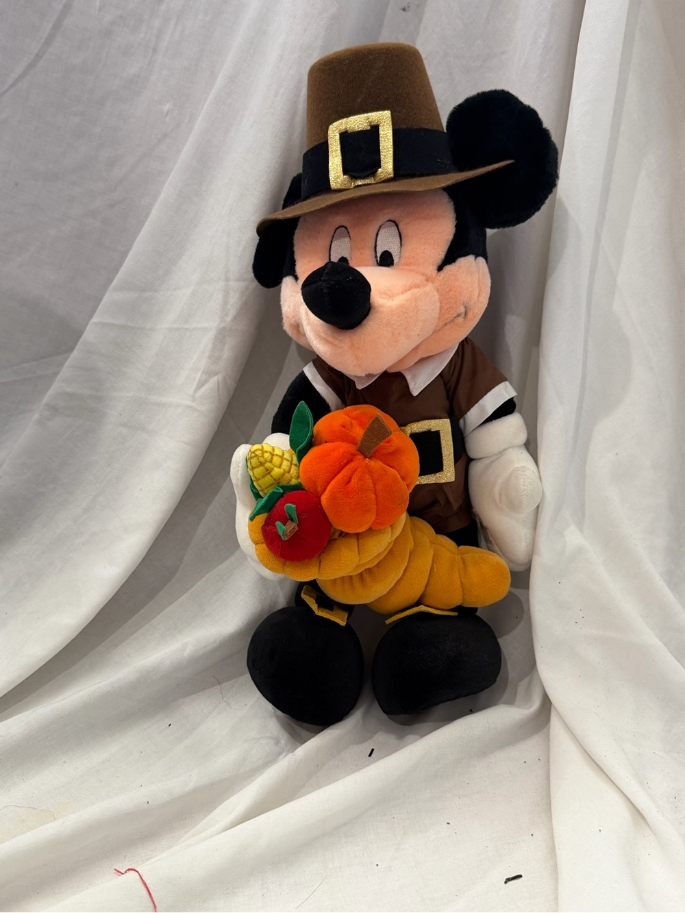 Plush Pilgrim Character Holding Fall Cornucopia - Brown/Orange